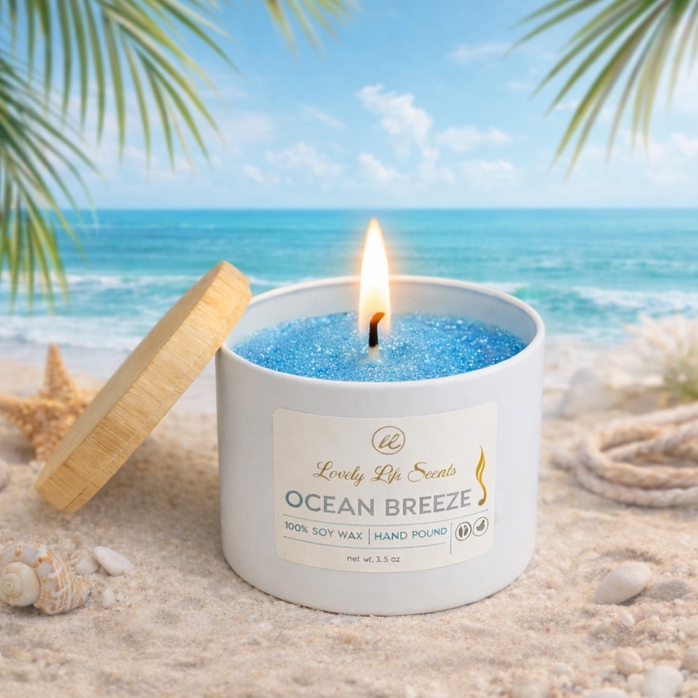 Ocean Breeze 3.5 oz Mini Soy Wax Candle by Lovely Life Scents - Picture 2 of 4